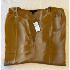 Banana Republic Womens XL Bronze Gold Satin Split V-Neck Sleeveless Blouse NWT
